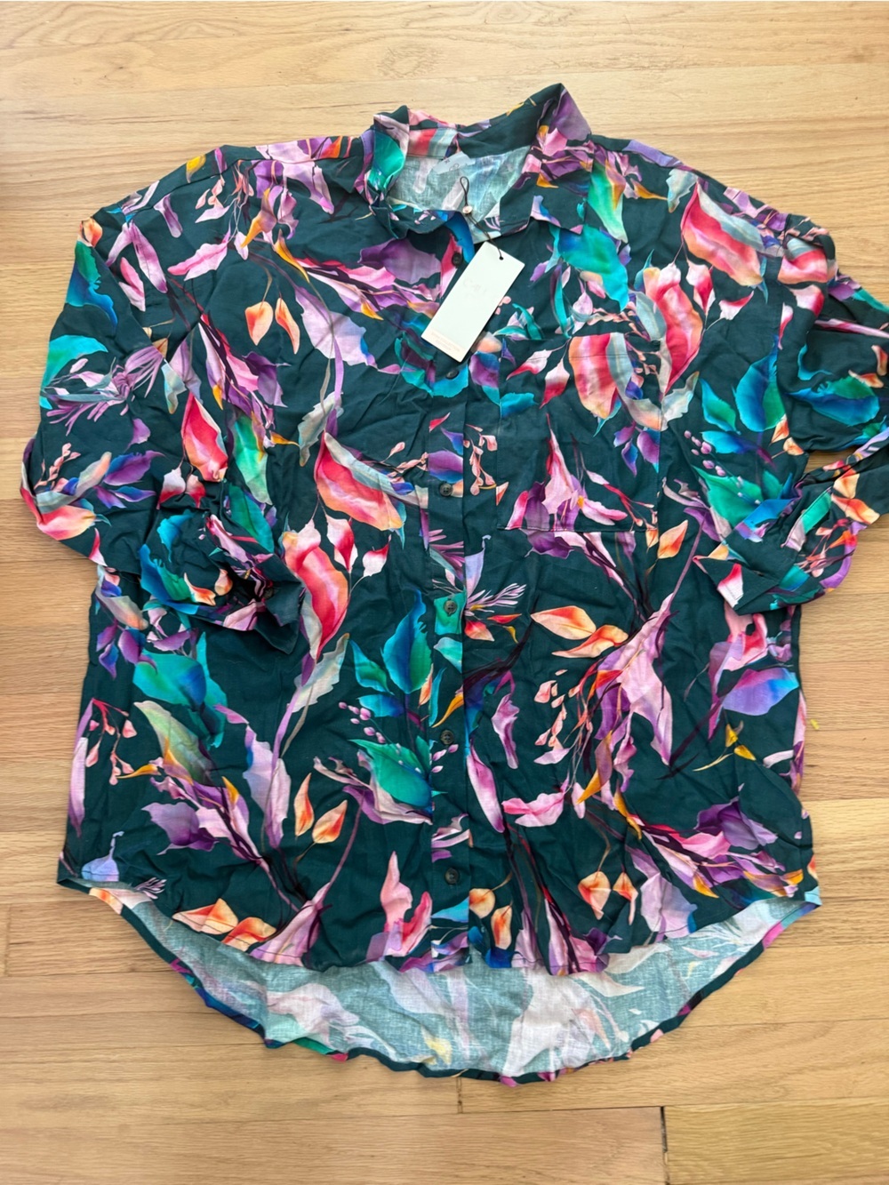 NEW Calia XL Linen Blend Tropical Floral Button Down Shirt Cover Up